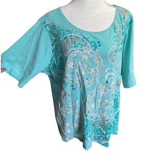 Karen Scott Woman blue patterned top with sparkle detail